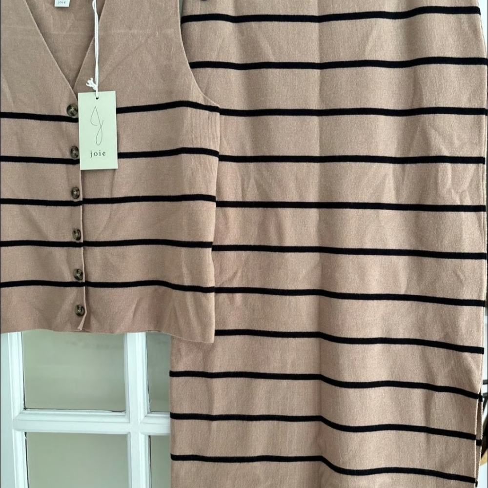 Striped Tan and Black Sleeveless Dress